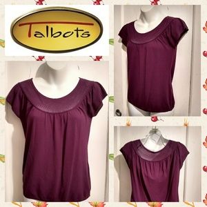 Talbots Prple Cap Sleeve Sweater W/Crochet Yoke M